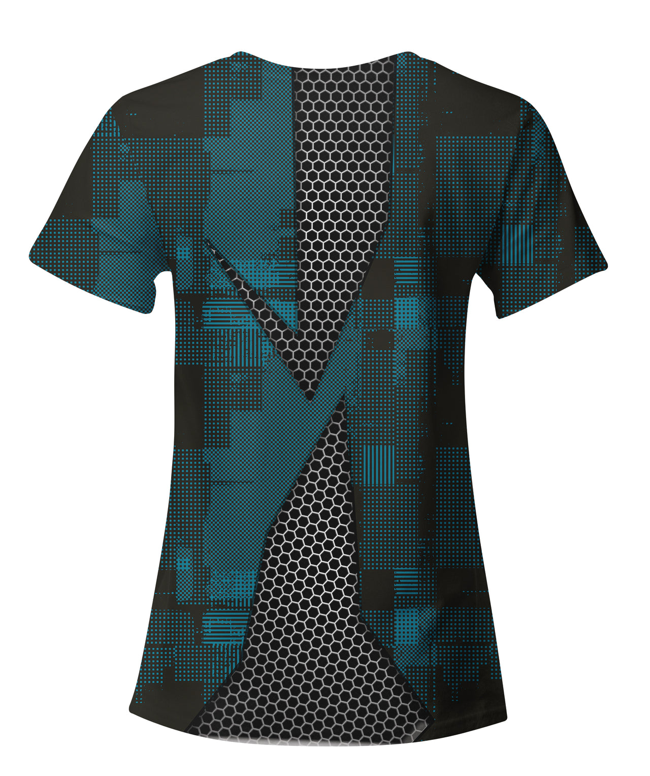 Playera Deportiva Manga Corta Mujer Estampado Panal Azul - TFIT mod. 134