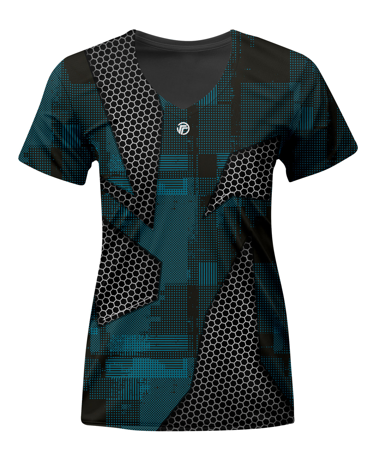 Playera Deportiva Manga Corta Mujer Estampado Panal Azul - TFIT mod. 134