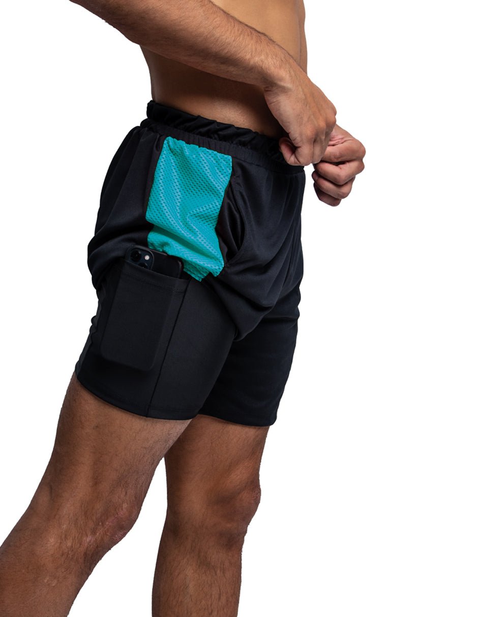 Short Deportivo Hombre Liso Negro con Azul - TFIT PRO 636 - TFIT