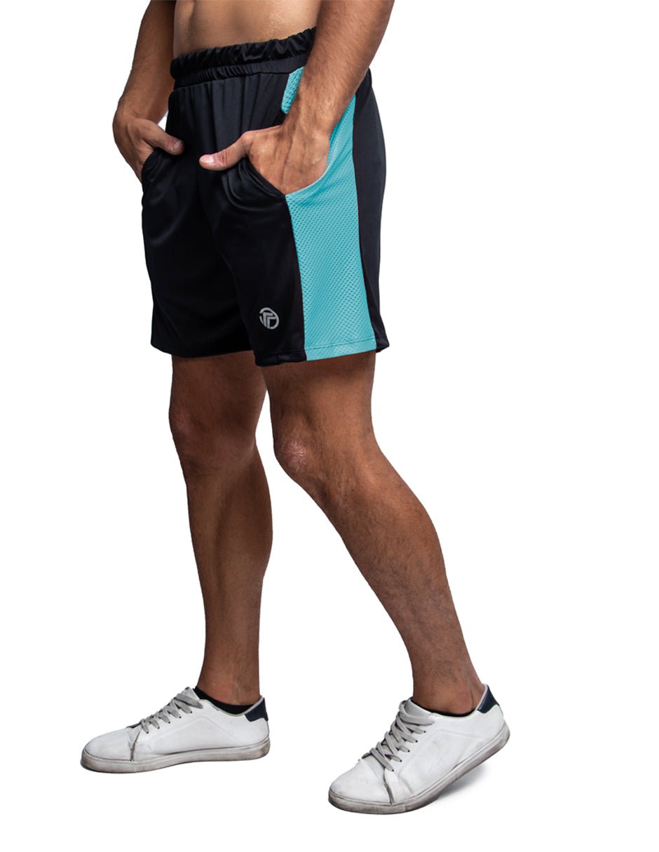 Short Deportivo Hombre Liso Negro con Azul - TFIT PRO 636 - TFIT