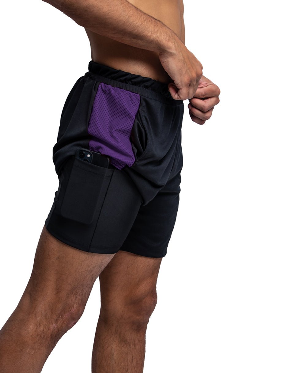 Short Deportivo Hombre Liso Negro con Morado - TFIT PRO 637 - TFIT