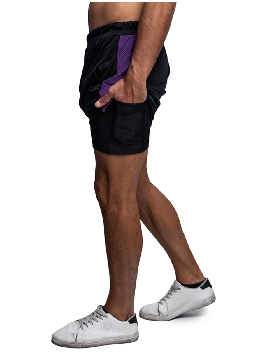 Short Deportivo Hombre Liso Negro con Morado - TFIT PRO 637 - TFIT