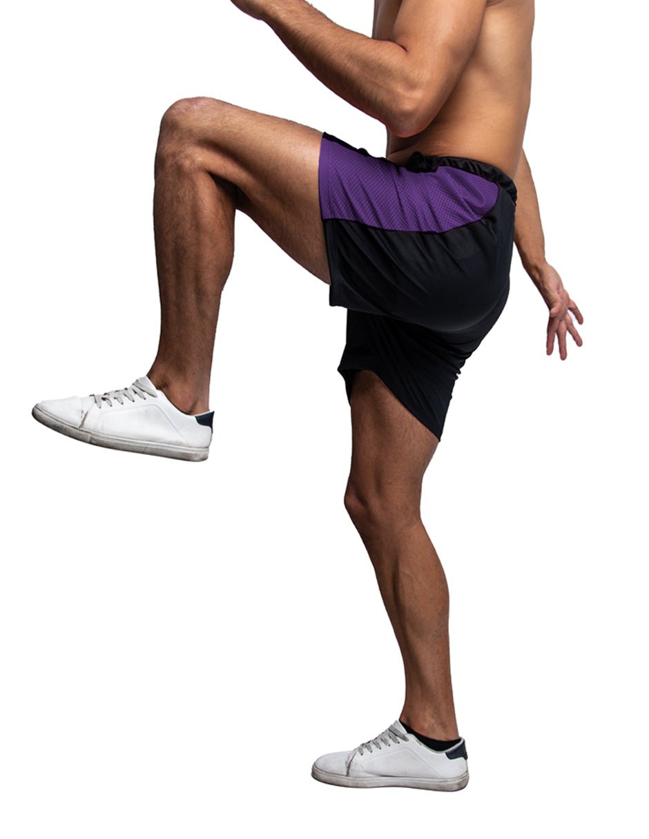 Short Deportivo Hombre Liso Negro con Morado - TFIT PRO 637 - TFIT