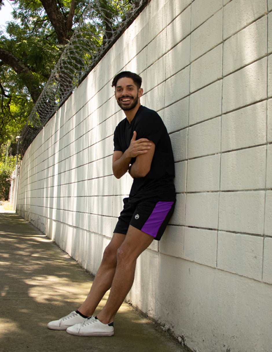 Short Deportivo Hombre Liso Negro con Morado - TFIT PRO 637 - TFIT