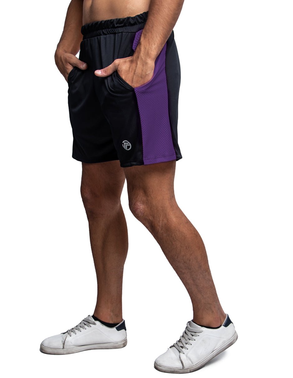 Short Deportivo Hombre Liso Negro con Morado - TFIT PRO 637 - TFIT