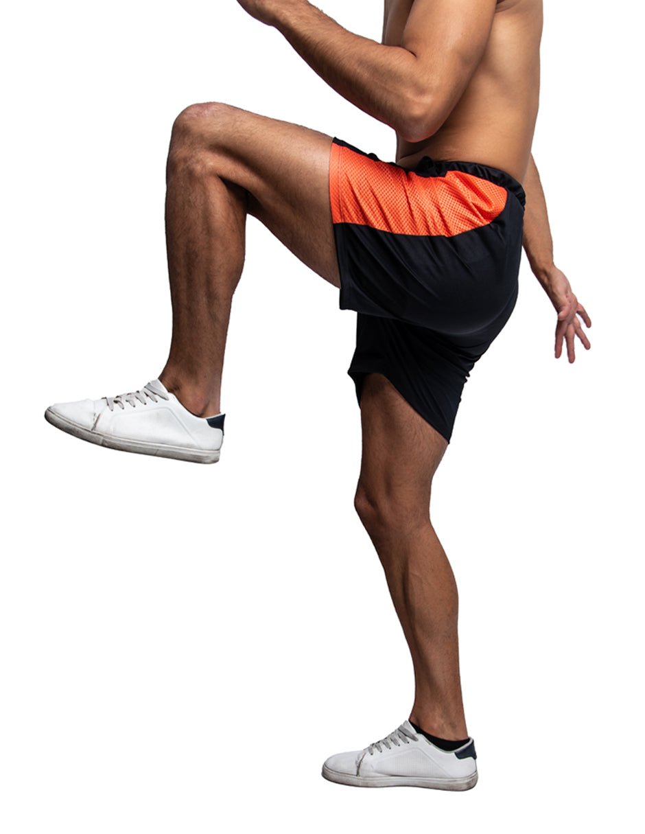 Short Deportivo Liso Hombre Negro con Naranja - TFIT PRO 635 - TFIT