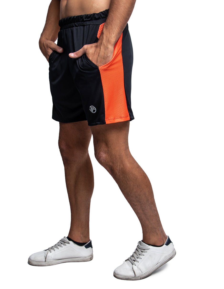 Short Deportivo Liso Hombre Negro con Naranja - TFIT PRO 635 - TFIT